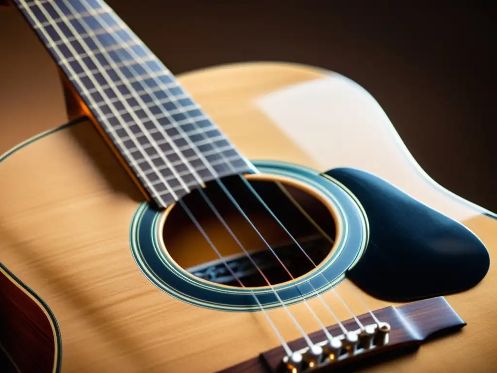 Diferencias sonido guitarras cuerdas acero nailon: Closeup detallado de cuerdas de guitarra de acero y nailon, mostrando textura, color y grosor