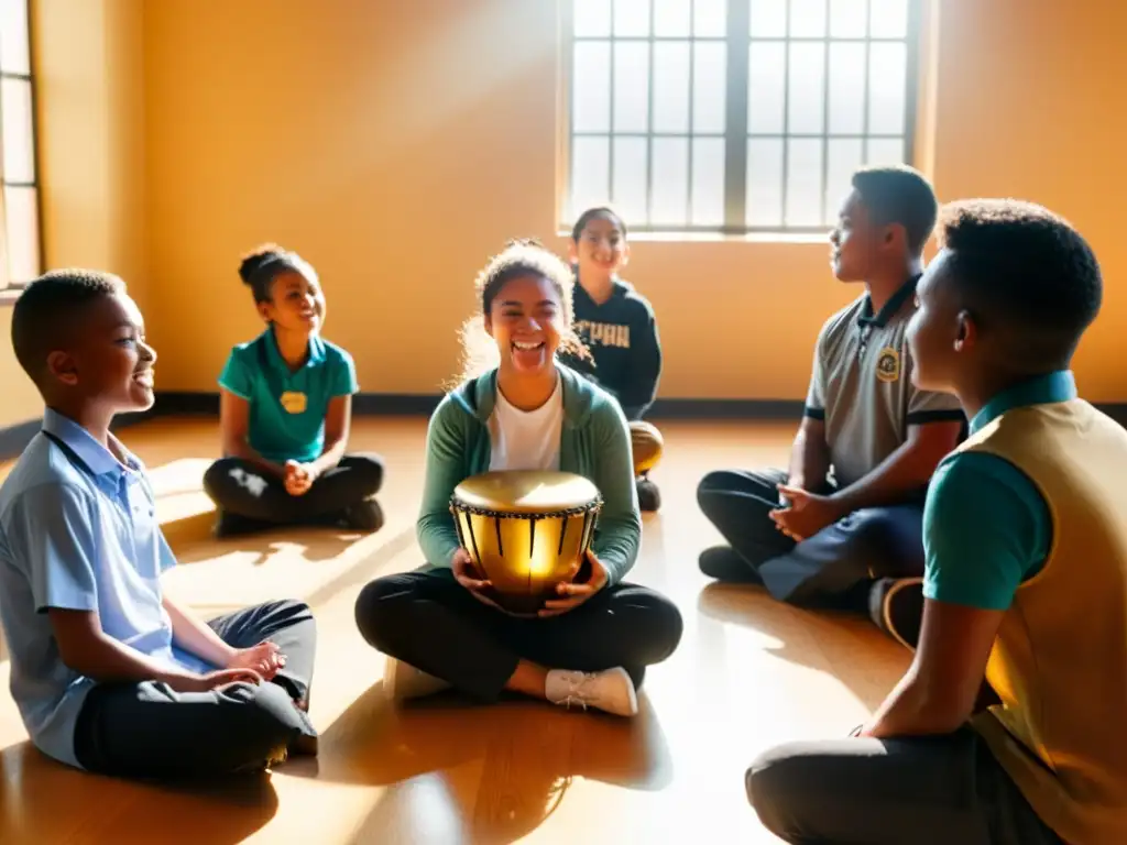 Un emocionante ambiente educativo multicultural en el aula, incorporando percusiones globales en enseñanza