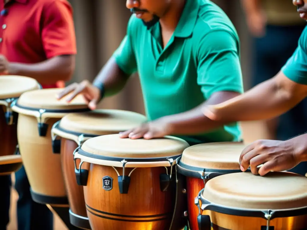 Un emocionante espectáculo de percusión en Latinoamérica, con músicos expertos tocando con pasión congas, bongos y timbales