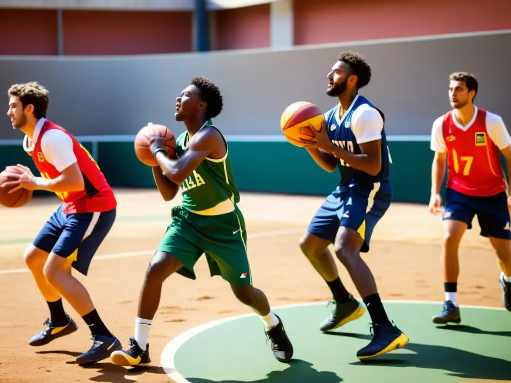 Un emocionante juego de tamburello italiano se desarrolla en una cancha soleada, capturando la intensidad y la historia del deporte