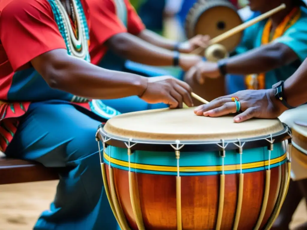 Una enérgica actuación de percusión afropanameña, resaltando la influencia africana en la percusión panameña