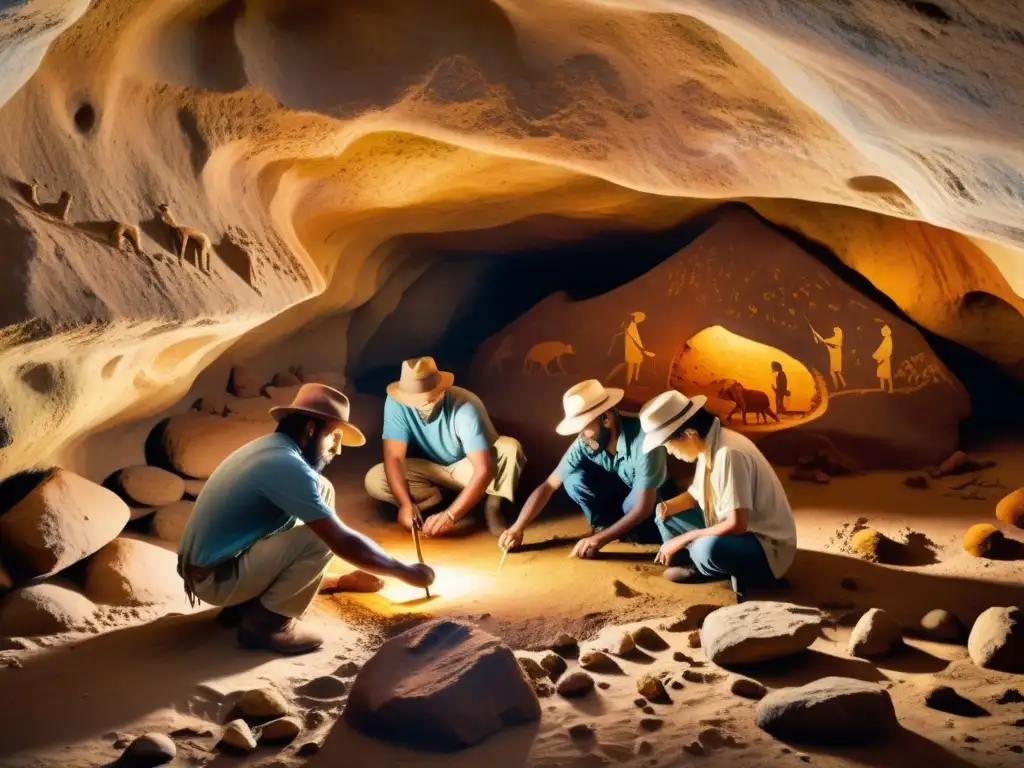 Un equipo de arqueólogos descubre pinturas rupestres de humanos tocando instrumentos similares a guitarras en una cueva