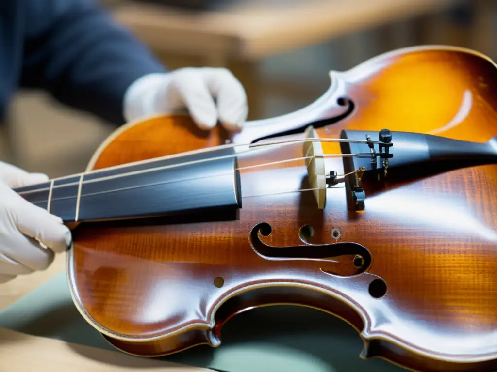 Un equipo de conservadores restaura con detalle un violín antiguo, resaltando la importancia de la conservación de instrumentos musicales en museos