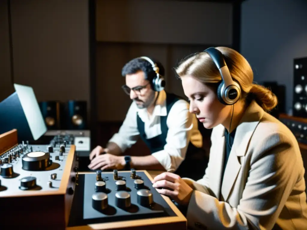 Equipo de expertos restaurando grabaciones históricas, mostrando el impacto cultural de su labor en la preservación del patrimonio