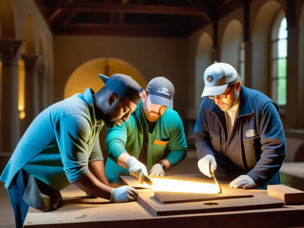 Un equipo de profesionales de la restauración evaluando detalladamente la condición de un artefacto histórico