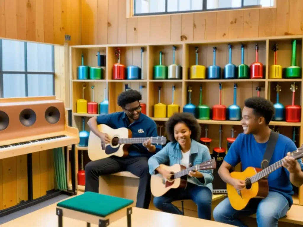 Estudiantes construyen instrumentos musicales con materiales reciclados en aula creativa