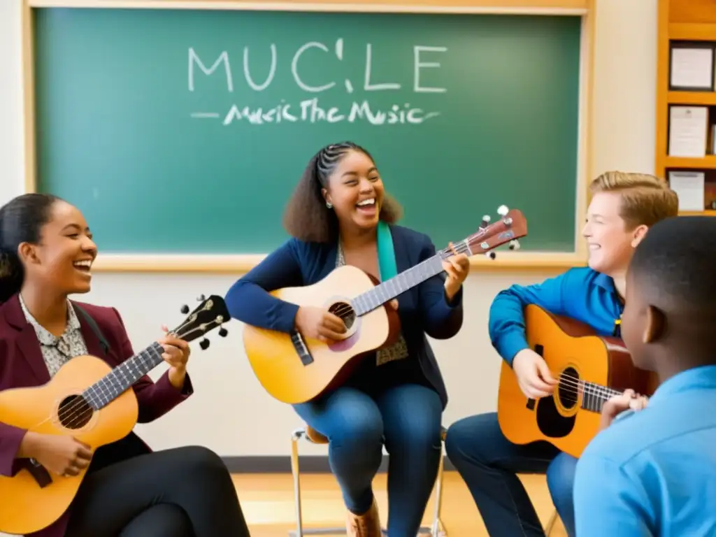 Estudiantes disfrutan aprendiendo música con el ukelele en clase