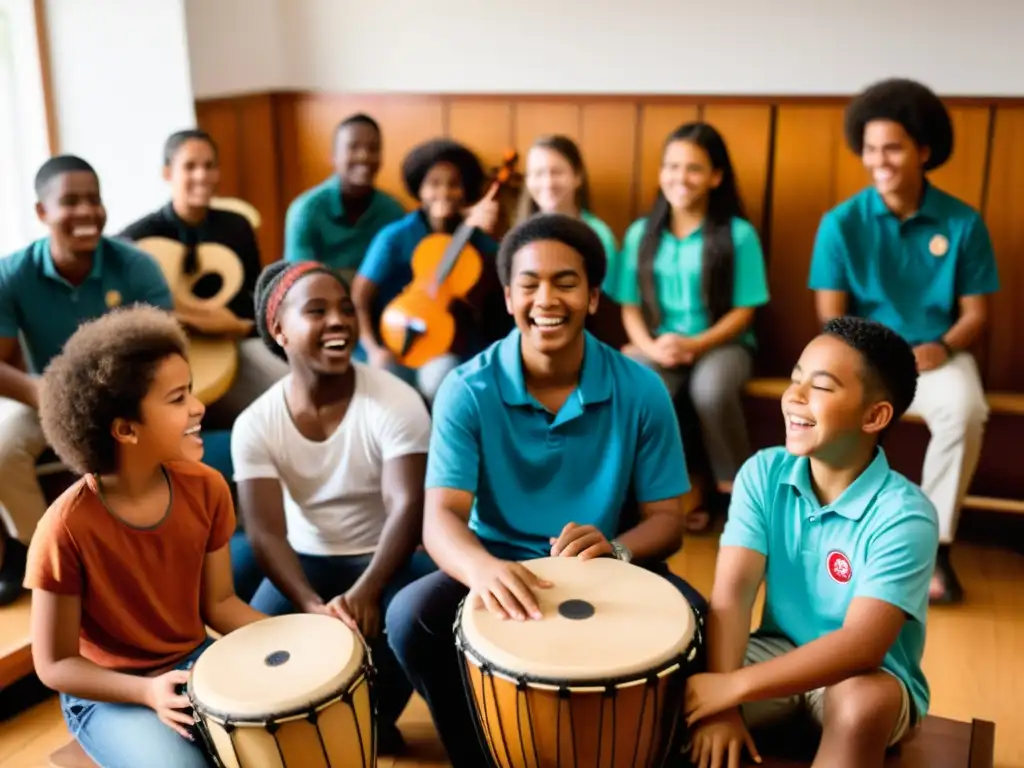 Estudiantes disfrutando ritmos afroperuanos en educación musical