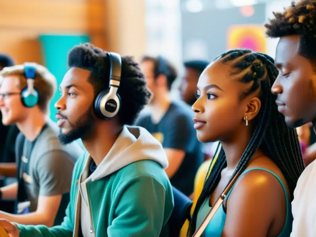 Estudiantes disfrutan de taller musical en festival, resaltando la importancia de festivales musicales en la educación