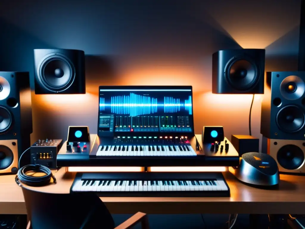 Estudio de grabación de alta tecnología Estudio de grabación con equipo electrónico de alta tecnología para técnicas de grabación de instrumentos electrónicos