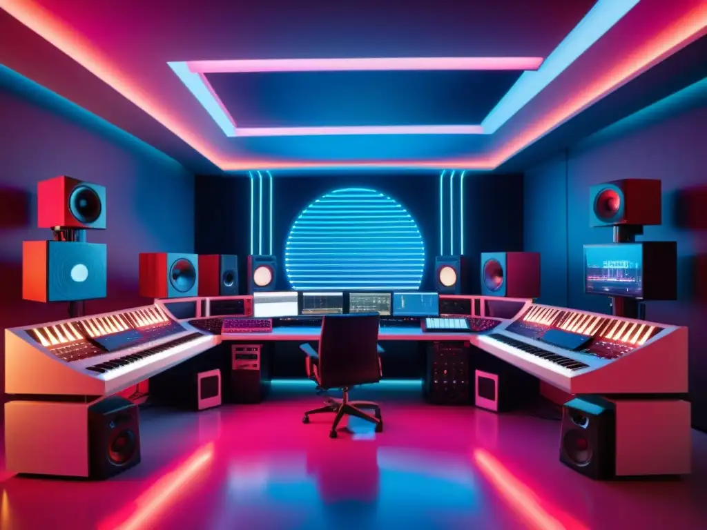 Estudio de música futurista con tecnología avanzada para construir sonido único