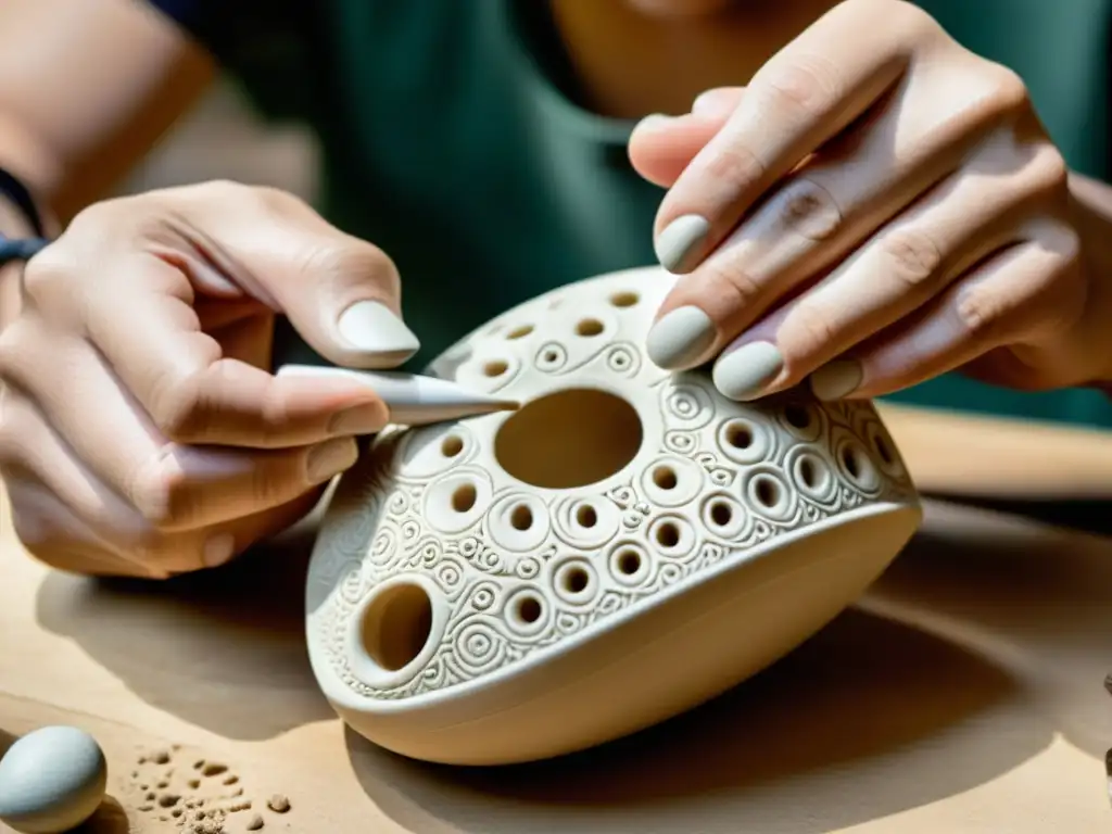 Un experto artesano moldea con destreza una delicada ocarina de cerámica