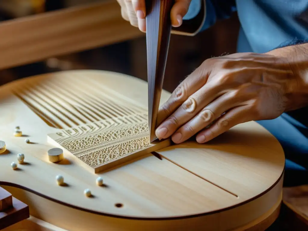 Un experto luthier esculpe con precisión un diapasón brillante para una guitarra clásica