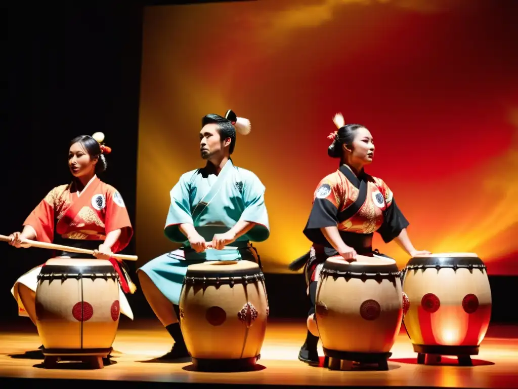 Explosión de color y energía en la actuación de taiko japonés