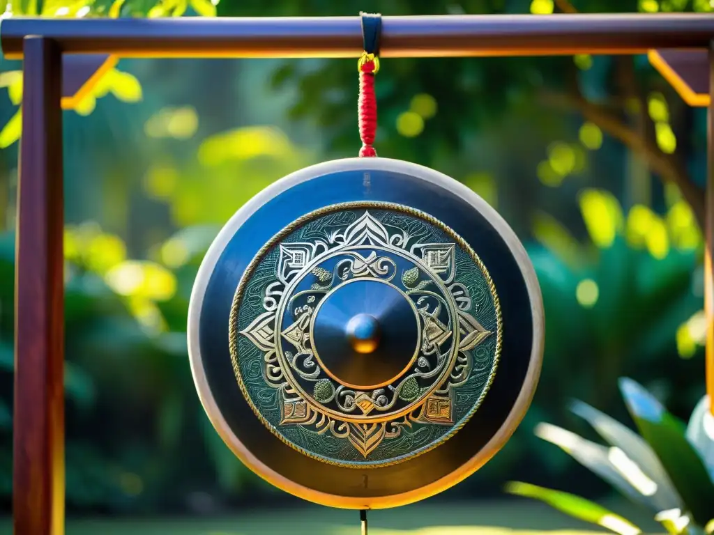 Un gong agung filipino muestra intrincados detalles y artesanía, con el sonido ancestral del gong agung resonando en la imagen