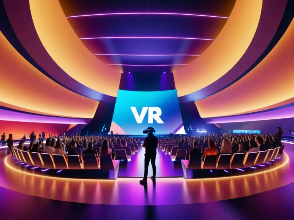 Grupo disfruta concierto virtual con influencia cultural música realidad virtual, avatares y arquitectura futurista