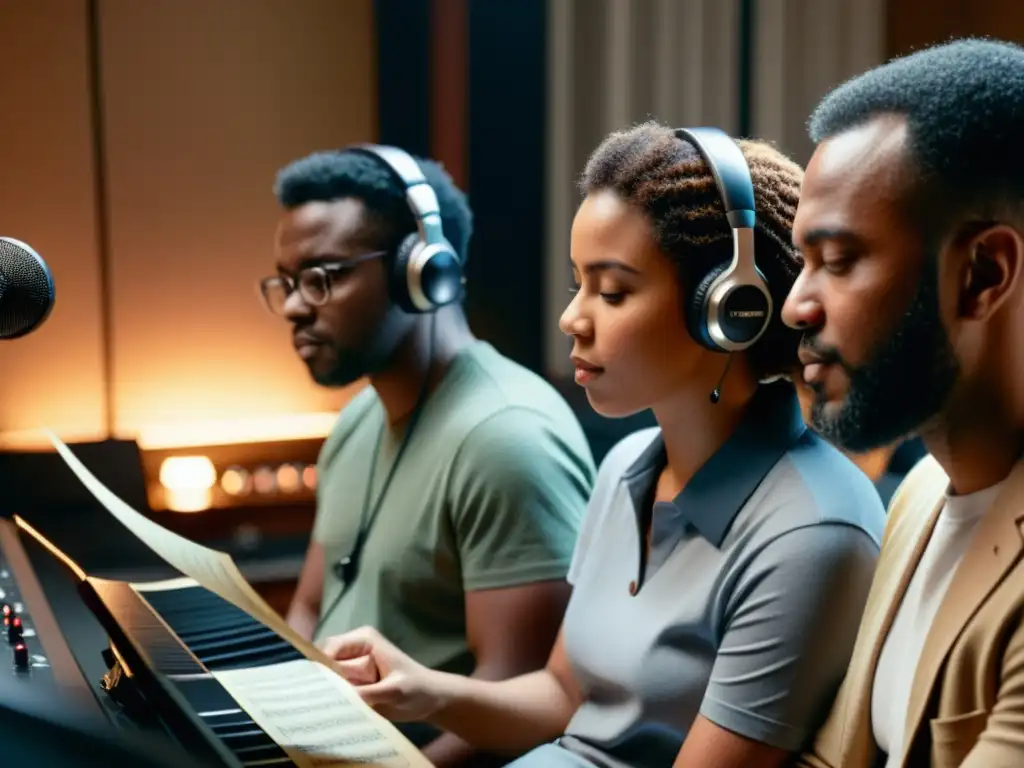 Un grupo diverso de compositores se reúne en un estudio, inmersos en la creación de música para cine