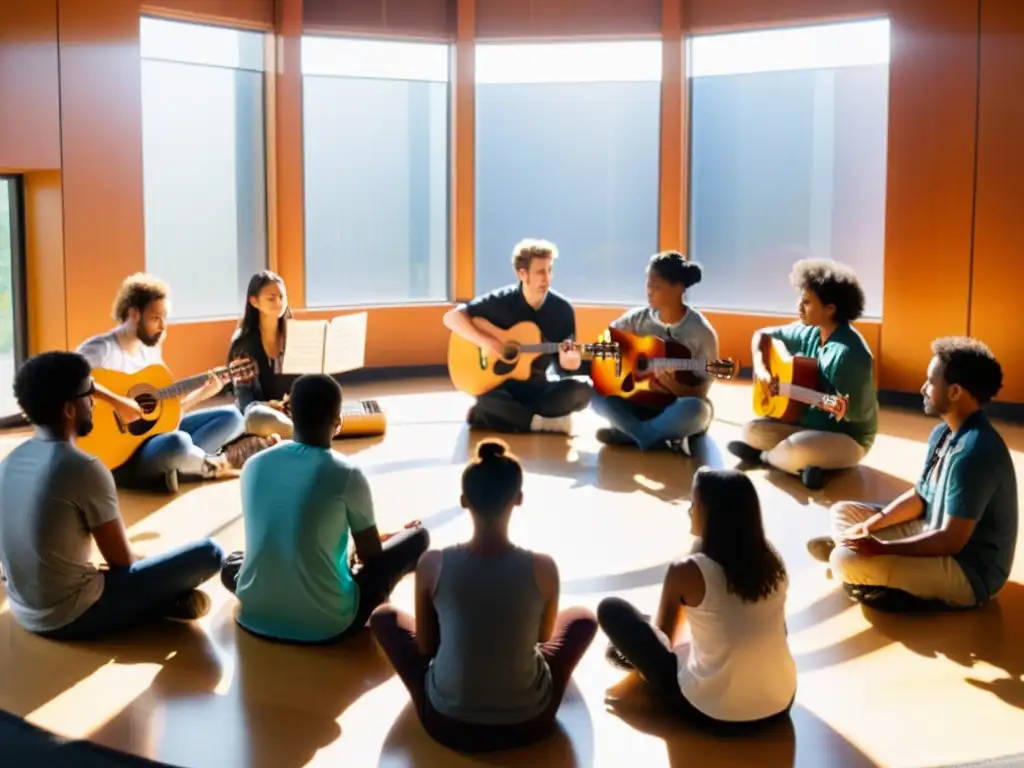 Grupo diverso de estudiantes de música en clase