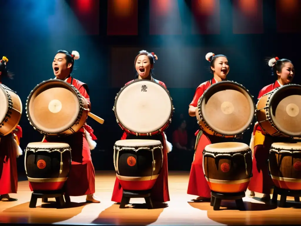 Un grupo de taiko drummers cautivan al público con su pasión y energía en el escenario