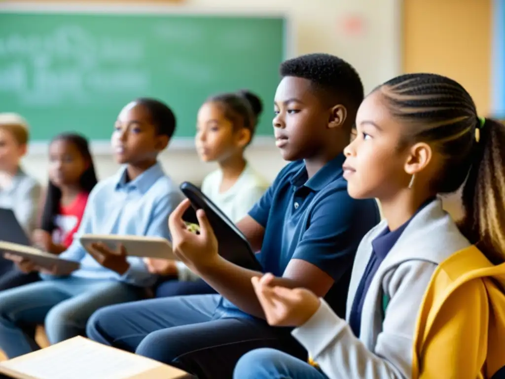 Grupo de estudiantes participando en clase de música con videojuegos educativos, destacando el rol de los videojuegos en educación musical