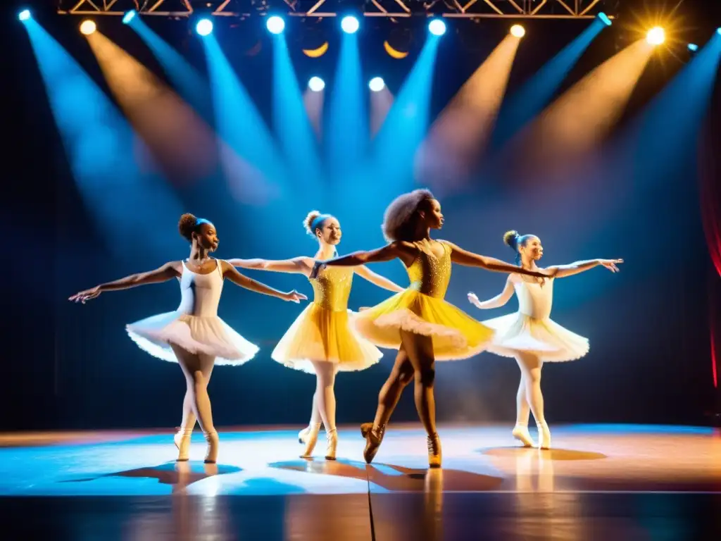 Un grupo de jóvenes músicos y bailarines integrando la danza en la enseñanza, cautivando con su energía y pasión en el escenario