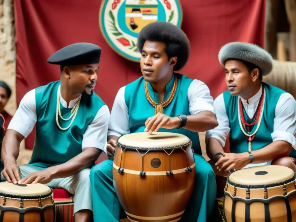 Un grupo de músicos afroperuanos tocan el cajón peruano