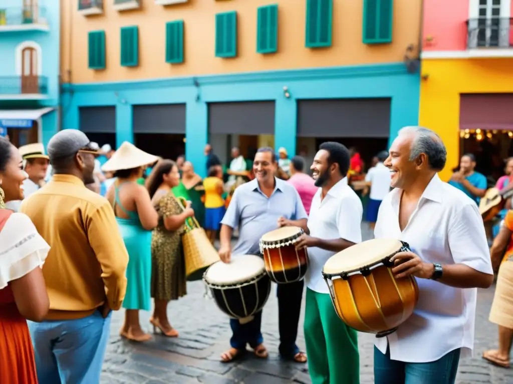 Samba vibrante: Música y diversidad en la plaza Grupo de músicos brasileños propagando la música samba en una plaza urbana llena de vida