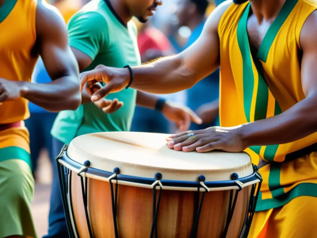 Grupo de músicos tocando el tantán en un festival callejero brasileño