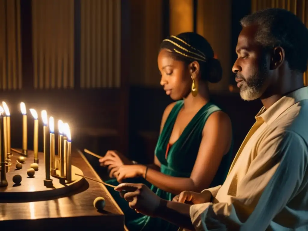 Grupo de músicos revive con pasión la historia y el sonido de instrumentos olvidados en una atmósfera cálida a la luz de las velas