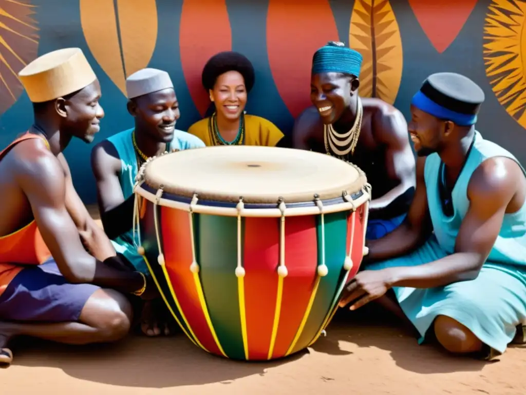 Un grupo de músicos del oeste de África toca el bougarabou, transmitiendo pasión y tradición