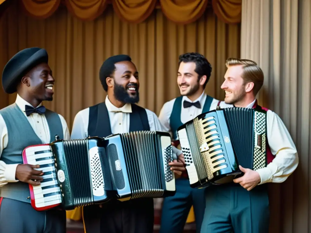 Un grupo de músicos toca folklore en el siglo XIX, destacando el acordeonista