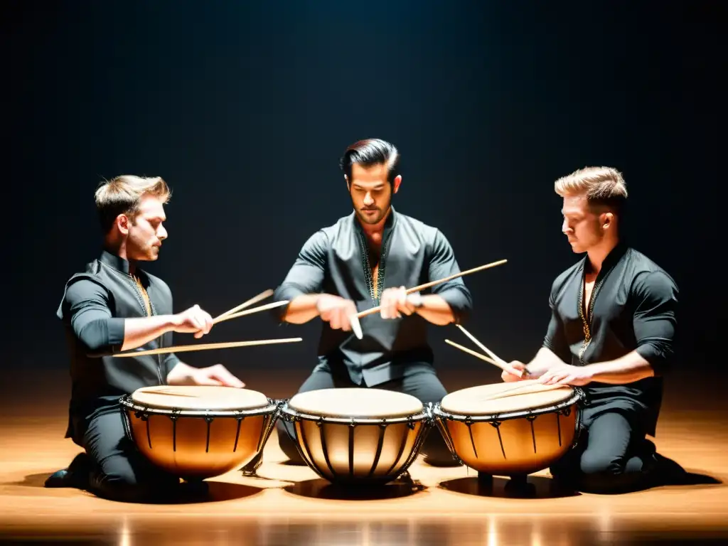 Ritmo corporal: Percusionistas profesionales en acción Un grupo de percusionistas profesionales ejecutan una rutina sincopada, utilizando sus cuerpos como instrumentos
