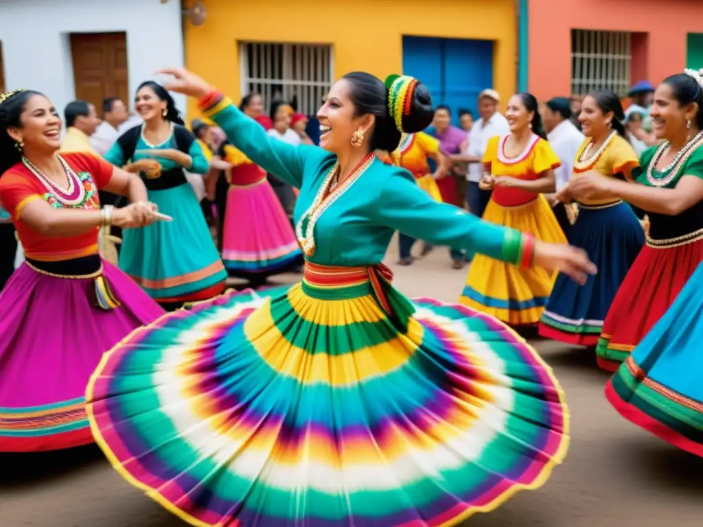 Grupo de personas girando alegremente una colorida Matraca durante una vibrante celebración latinoamericana