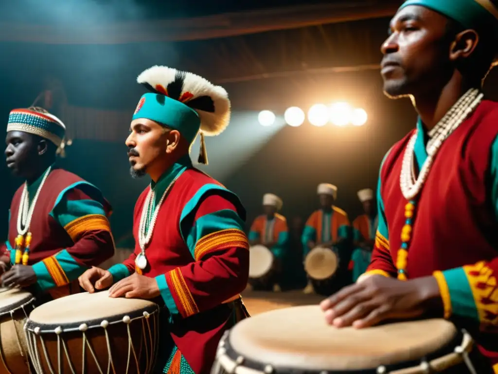 Un grupo de tamborileros tradicionales ofrece un vibrante espectáculo en un ambiente íntimo