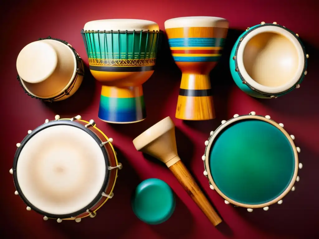 Un grupo vibrante de modernos instrumentos de percusión africana, exudando energía y autenticidad