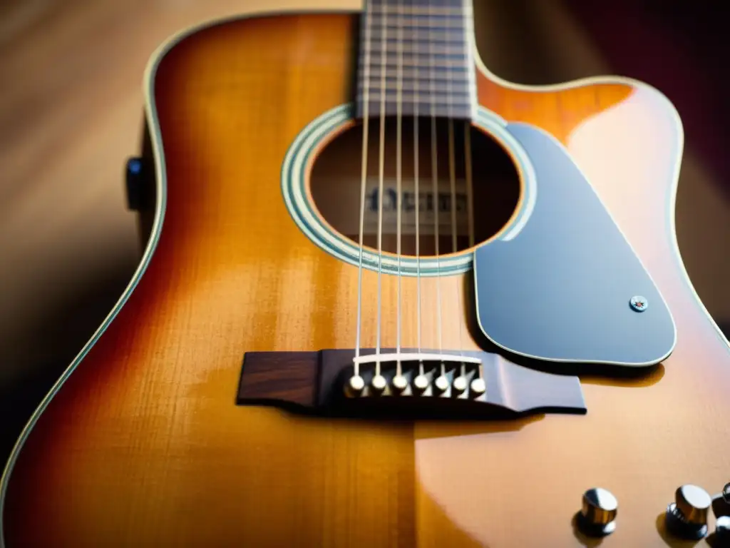 Una guitarra acústica vintage con signos de desgaste, como rayones y madera envejecida