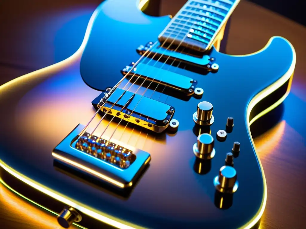 Una guitarra eléctrica moderna con microchip integrado, fusionando artesanía y tecnología