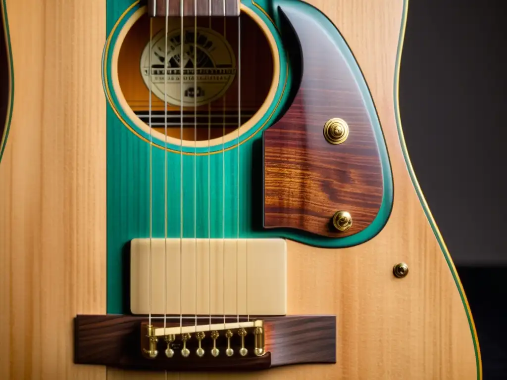 Una guitarra flamenca de madera envejecida con detalles intrincados y colores vibrantes