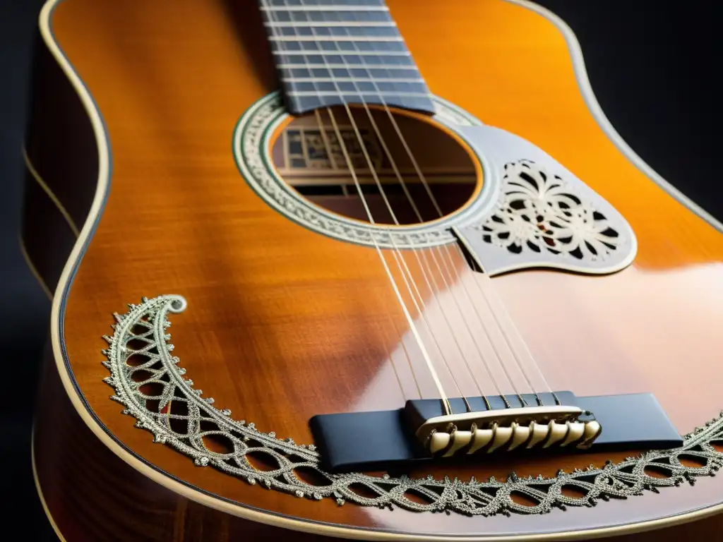 Una guitarra portuguesa artesanal desgastada, con una historia de fado grabada en su madera y cuerdas