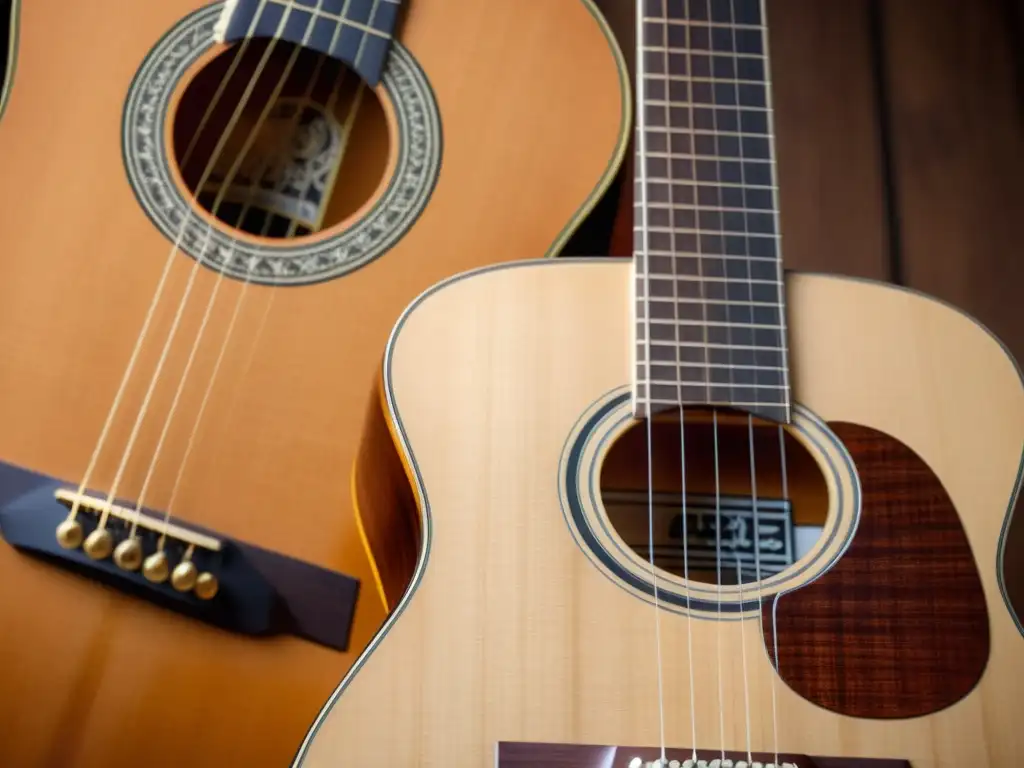 Dos guitarras, cuerdas acero y nailon, muestran diferencias en sonido y construcción