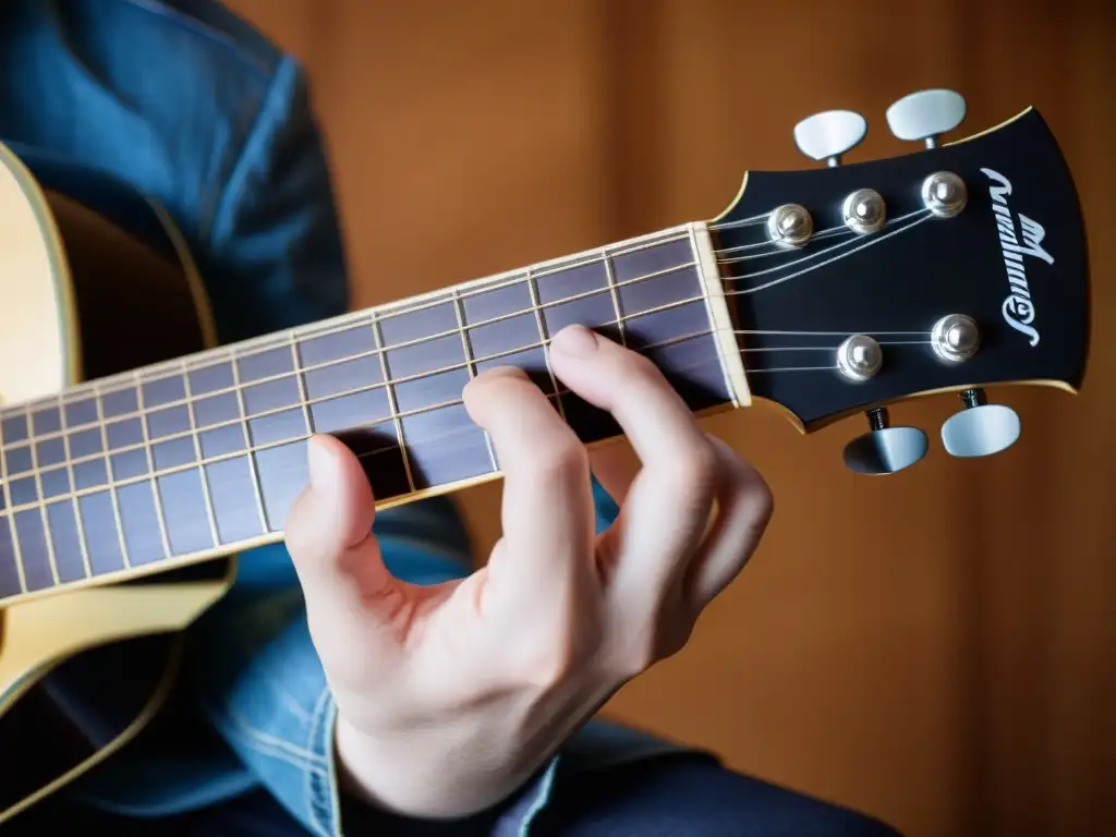 Un guitarrista ejecuta la técnica palm mute en una guitarra eléctrica, demostrando precisión y control