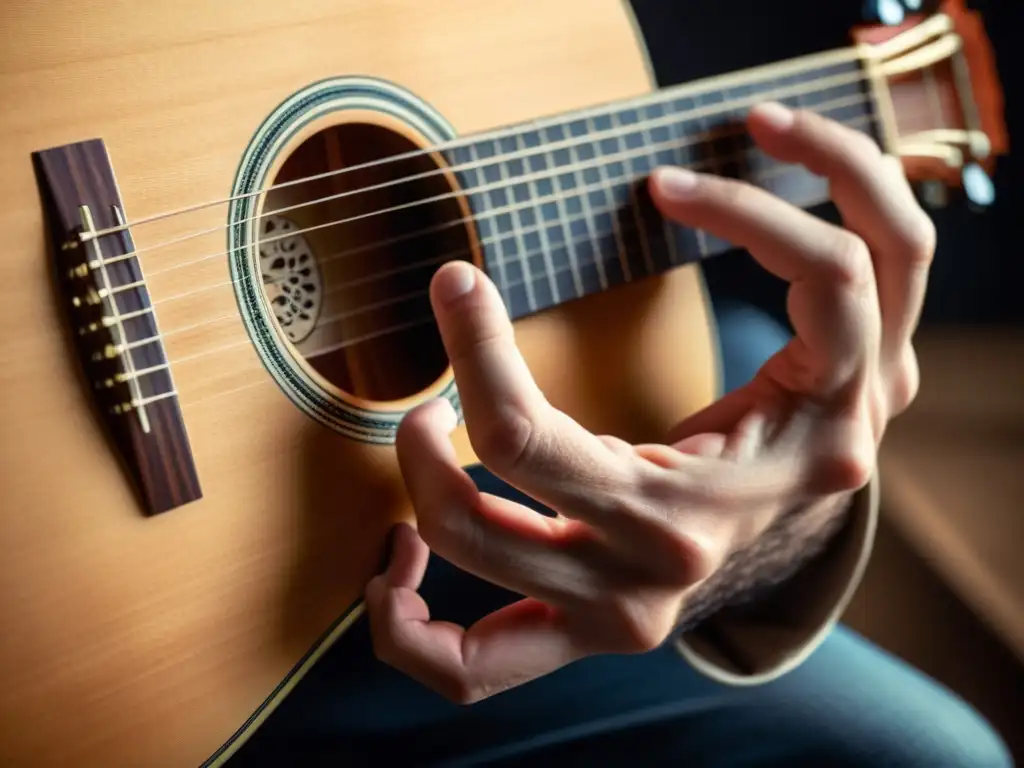 Un guitarrista ejecuta con maestría la técnica de slurs en guitarra, mostrando destreza y pasión en cada nota
