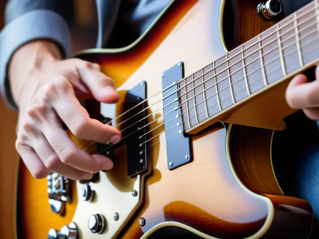 Un guitarrista ejecutando la técnica de tapping en una guitarra eléctrica