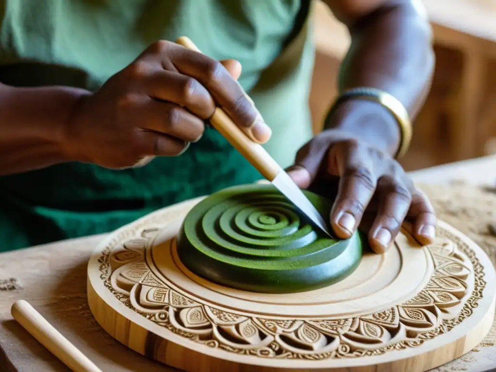 Un hábil artesano talla con cuidado la madera para dar forma al Algaita, resaltando la historia y sonido del instrumento tradicional de los Hausa