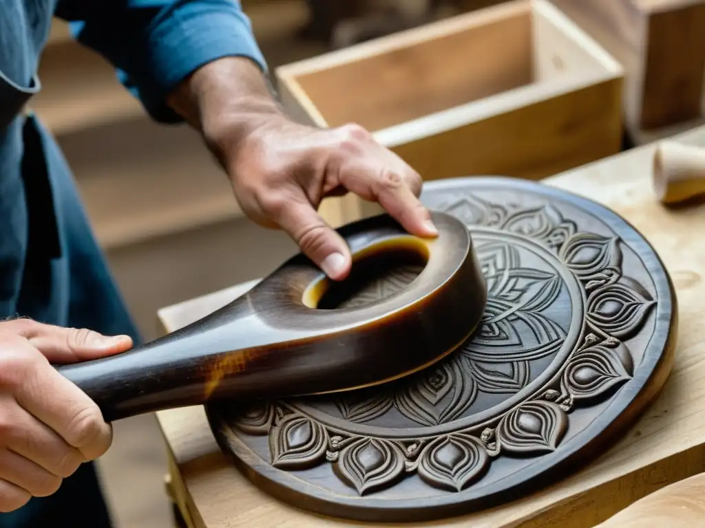 Un hábil artesano talla con cuidado un shofar de cuerno de carnero, evocando el significado espiritual del shofar judío