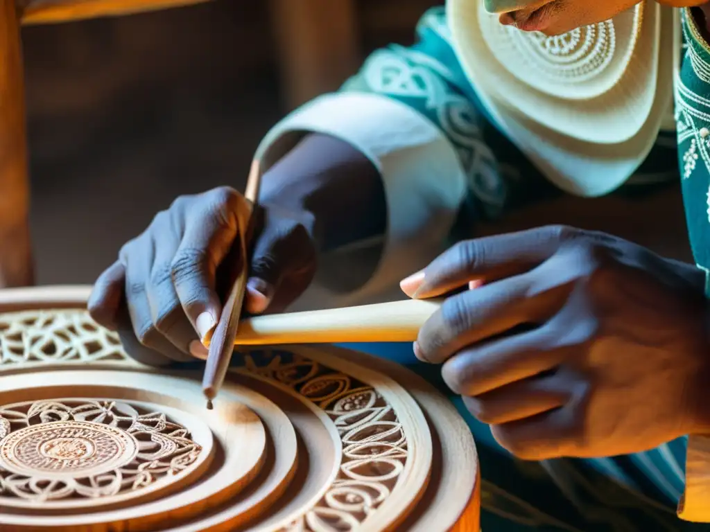 Un hábil artesano talla con esmero el marco de madera de una Kora, destacando la meticulosa construcción de este instrumento africano y su rica historia musical