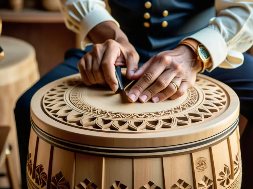 Un hábil artesano talla con precisión un cajón flamenco, mostrando destreza y tradición en la música popular