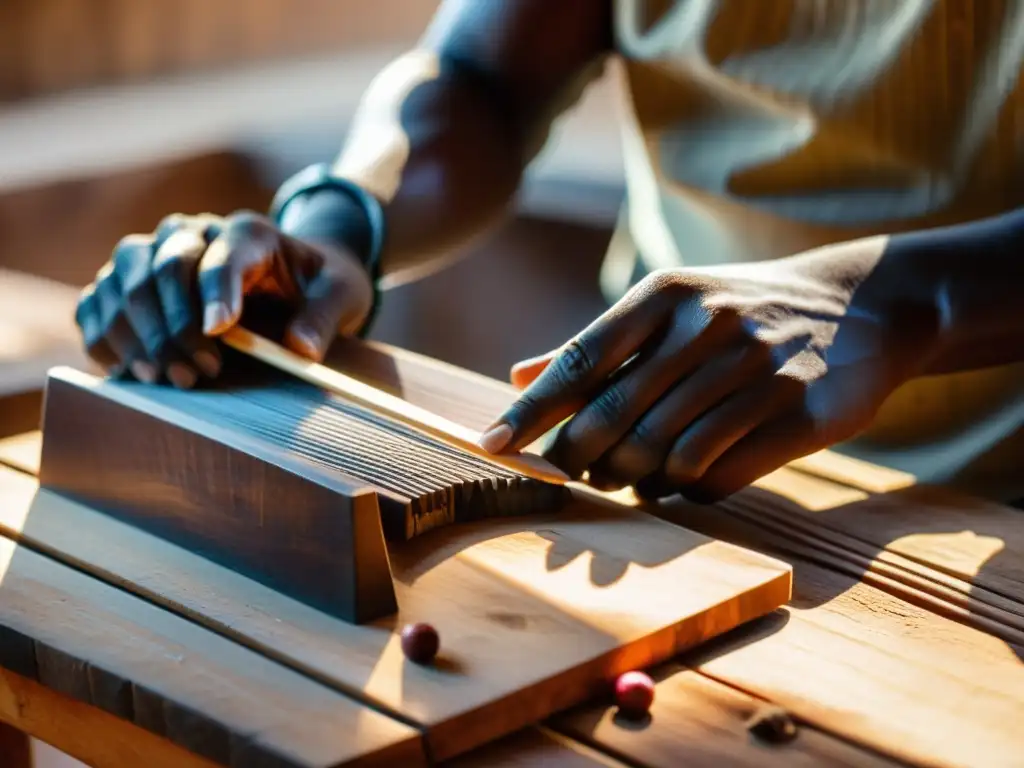 Un hábil artesano talla con destreza un Ilimba, el tradicional piano de pulgar tanzano