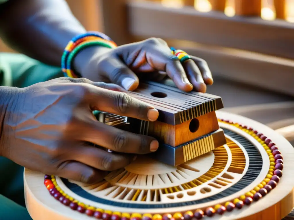 Las hábiles manos de un artesano africano tallan una kalimba en madera, capturando la historia y cultura