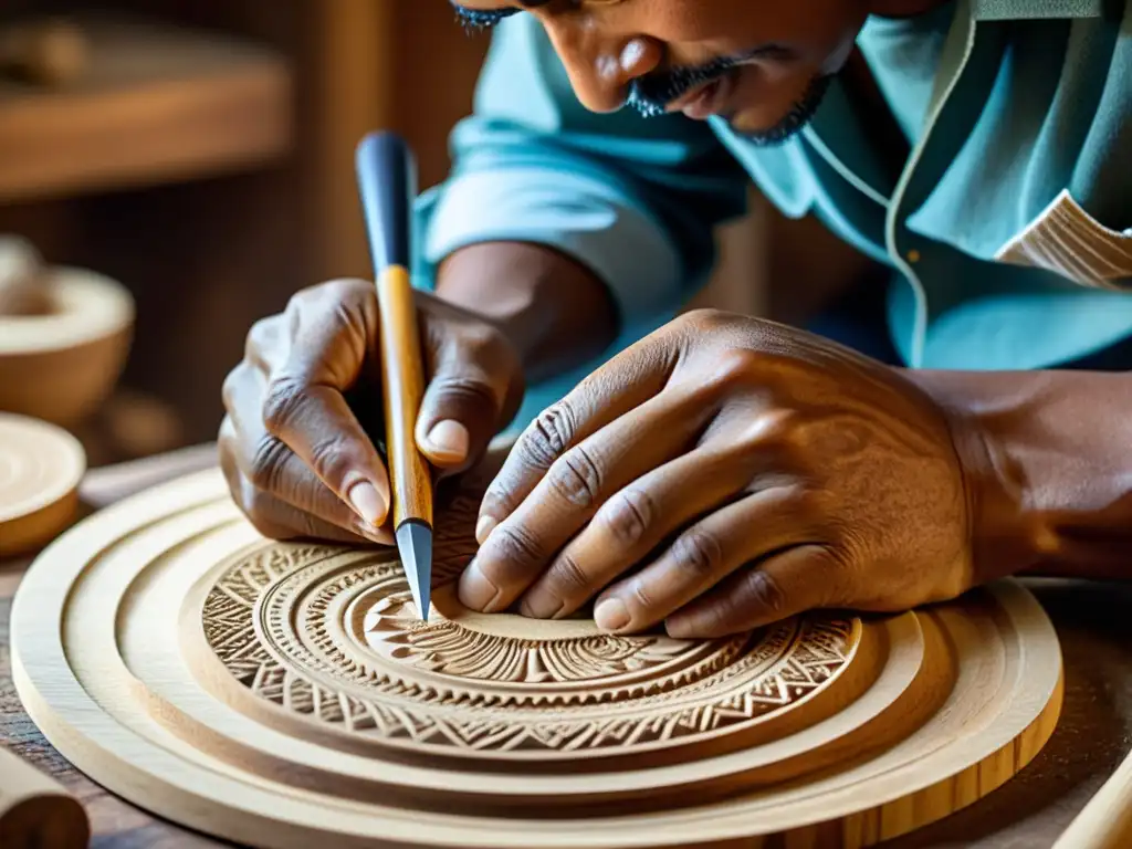 Las hábiles manos del artesano esculpen con precisión el cuerpo de un Tiple Colombiano, mostrando la rica historia y construcción de este instrumento